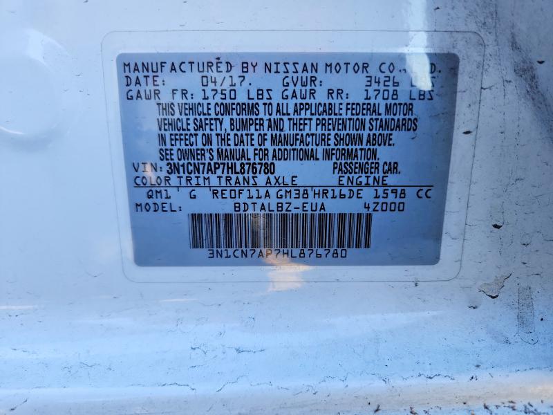 Продажа на аукционе авто 2017 Nissan Versa, vin: 3N1CN7AP7HL876780, номер лота: 70707456