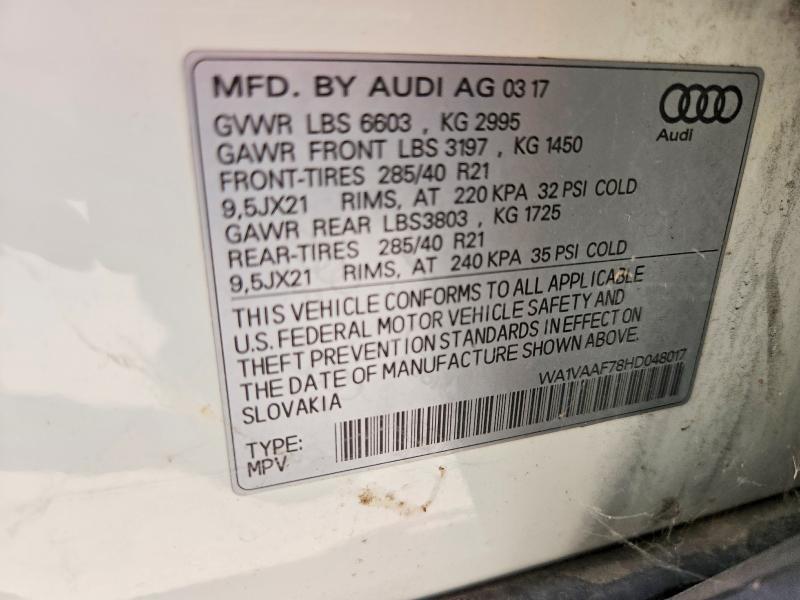 2017 Audi Q7 მანქანა იყიდება აუქციონზე, vin: WA1VAAF78HD048017, აუქციონის ნომერი: 66771746