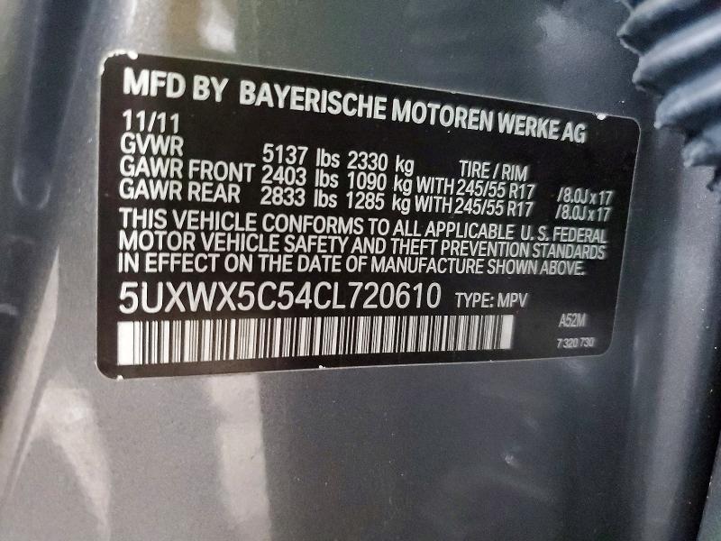 Aukcja sprzedaży 2012 Bmw X3, vin: 5UXWX5C54CL720610, numer aukcji: 68998056