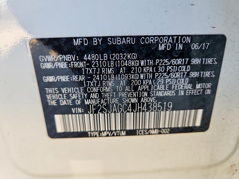 69423106 :رقم المزاد ، JF2SJAGC4JH438519 vin ، 2018 Subaru Forester مزاد بيع