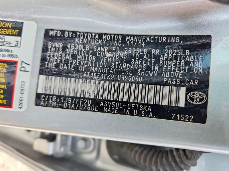 Aukcja sprzedaży 2015 Toyota Camry, vin: 4T1BF1FK9FU896060, numer aukcji: 69610696