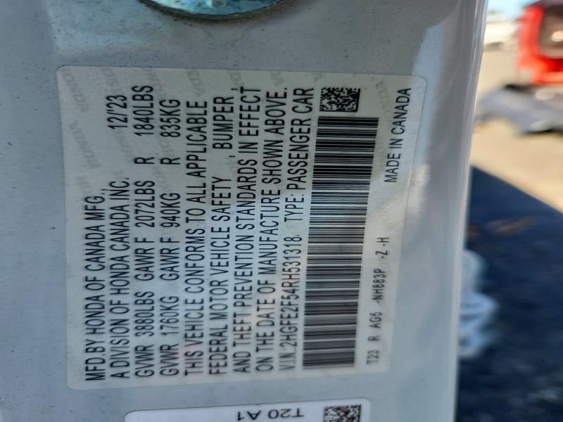 67883106 :رقم المزاد ، 2HGFE2F54RH531318 vin ، 2024 Honda Civic مزاد بيع