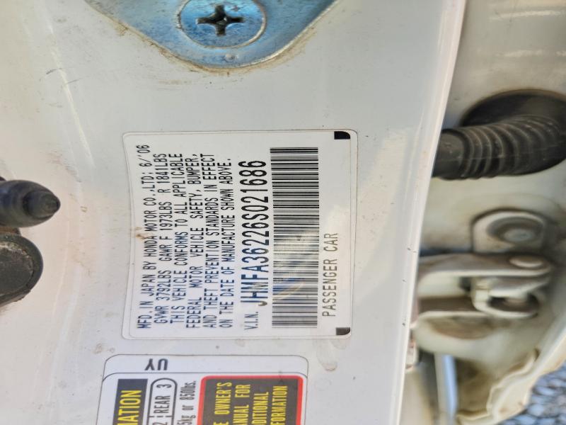 70340336 :رقم المزاد ، JHMFA36226S021686 vin ، 2006 Honda Civic مزاد بيع