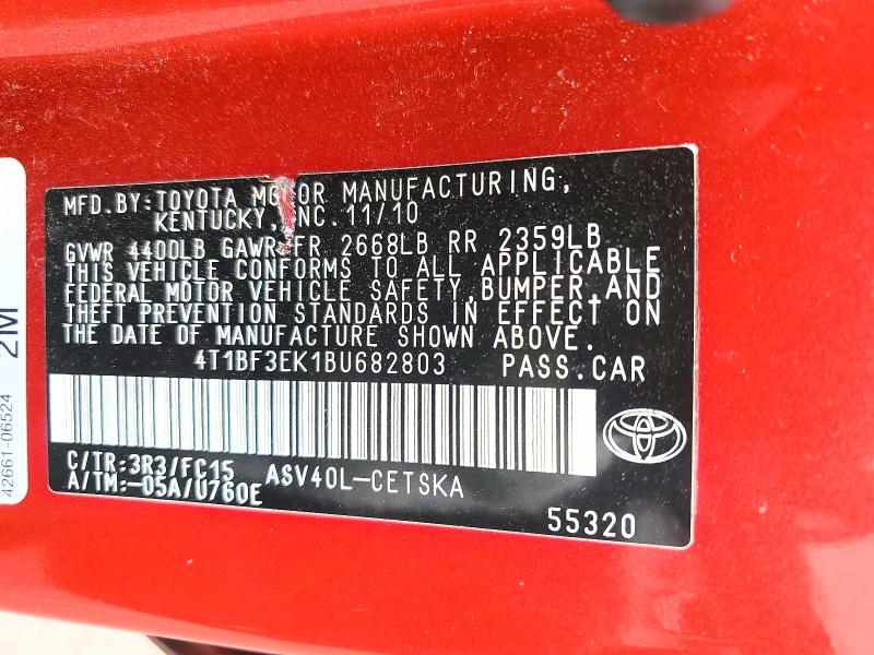 Aukcja sprzedaży 2011 Toyota Camry, vin: 4T1BF3EK1BU682803, numer aukcji: 70044806