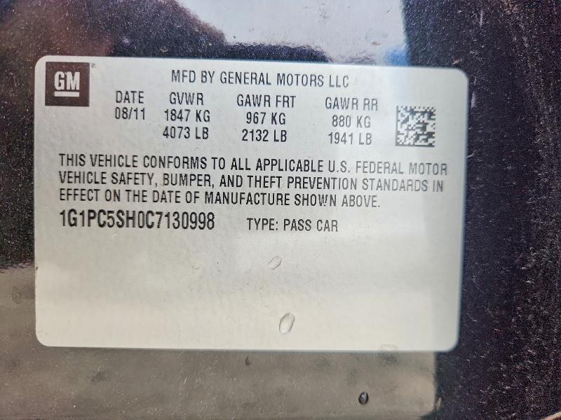 Продажа на аукционе авто 2012 Chevrolet Cruze, vin: 1G1PC5SH0C7130998, номер лота: 67601736