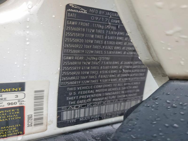 Продаж на аукціоні авто 2018 Jaguar F-pace, vin: SADCK2FX8JA272903, номер лоту: 66566916