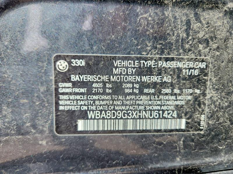 2017 Bmw 330 მანქანა იყიდება აუქციონზე, vin: WBA8D9G3XHNU61424, აუქციონის ნომერი: 70004936