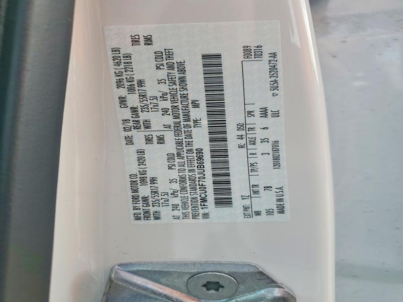 2018 Ford Escape მანქანა იყიდება აუქციონზე, vin: 1FMCU0F70JUB69690, აუქციონის ნომერი: 69899286