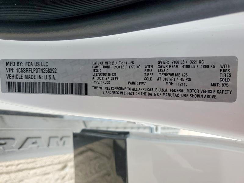 Продажа на аукционе авто 2026 Ram 1500, vin: 1C6SRFLP3TN258392, номер лота: 71085966