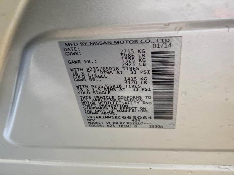 Продаж на аукціоні авто 2014 Nissan Pathfinder, vin: 5N1AR2MM1EC663064, номер лоту: 71277036