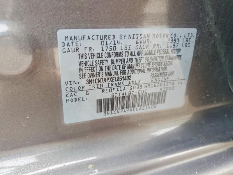 68942116 :رقم المزاد ، 3N1CN7APXEL851402 vin ، 2014 Nissan Versa مزاد بيع