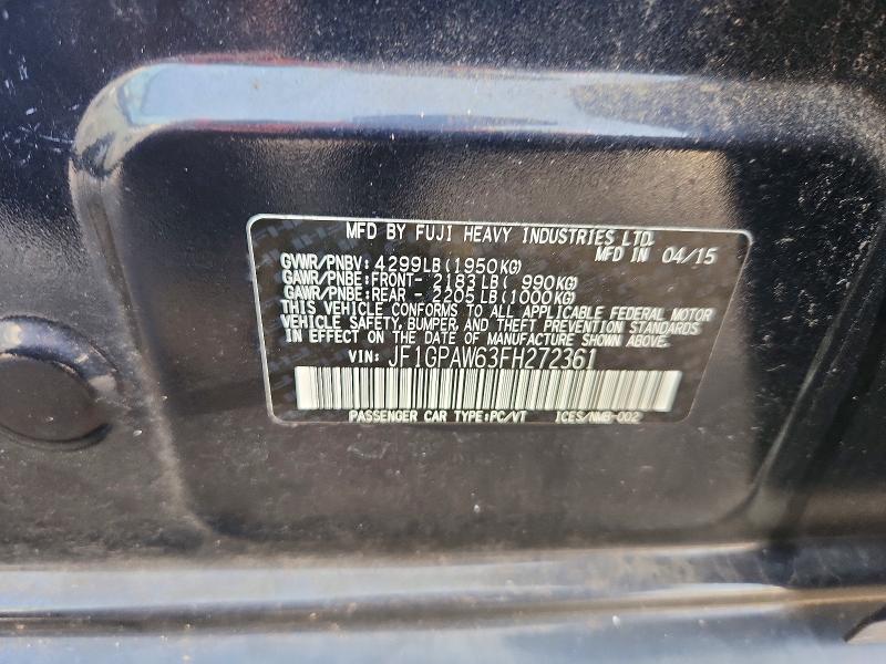 Продаж на аукціоні авто 2015 Subaru Impreza, vin: JF1GPAW63FH272361, номер лоту: 68232096