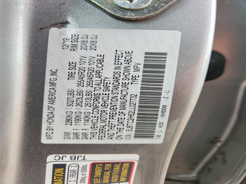 69789386 :رقم المزاد ، 5J8TC2H62LL027732 vin ، 2020 Acura Rdx مزاد بيع