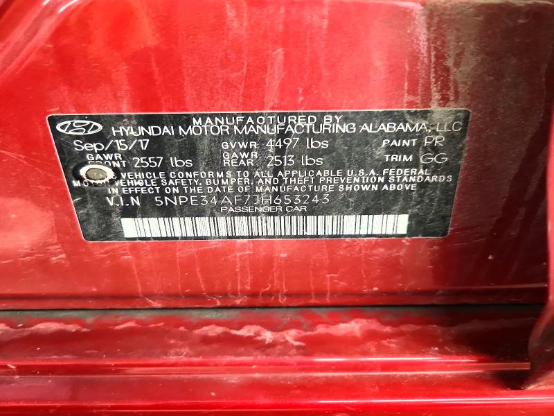 67509256 :رقم المزاد ، 5NPE34AF7JH653243 vin ، 2018 Hyundai Sonata مزاد بيع