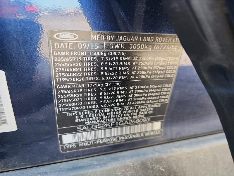 69041596 :رقم المزاد ، SALGS2KF1GA258093 vin ، 2016 Land Rover Range Rover مزاد بيع