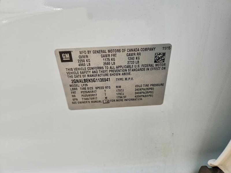 67911756 :رقم المزاد ، 2GNALBEK5G1136941 vin ، 2016 Chevrolet Equinox مزاد بيع