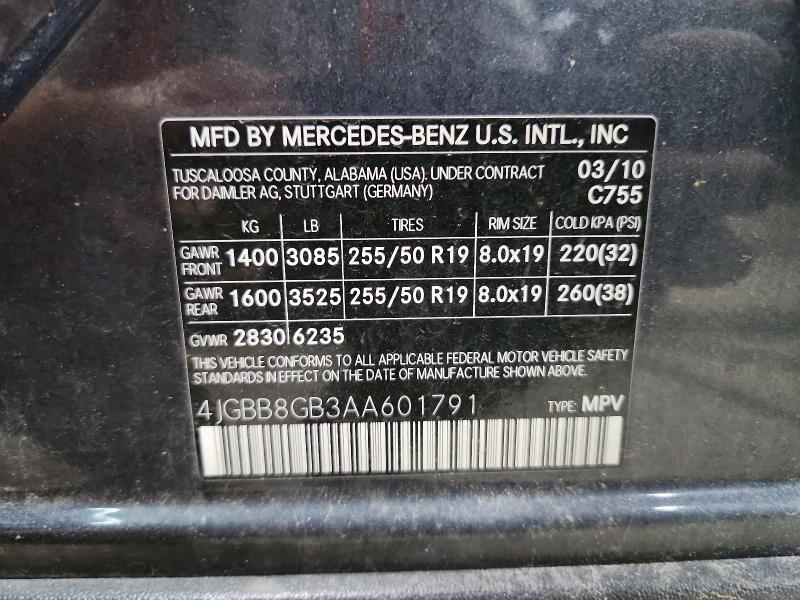 67327346 :رقم المزاد ، 4JGBB8GB3AA601791 vin ، 2010 Mercedes-benz Ml مزاد بيع