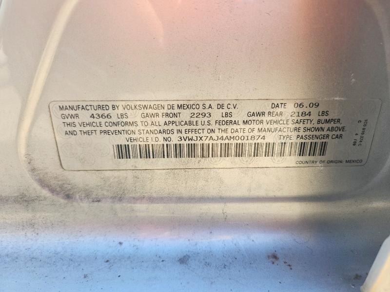 2010 Volkswagen Jetta მანქანა იყიდება აუქციონზე, vin: 3VWJX7AJ4AM001874, აუქციონის ნომერი: 67653876