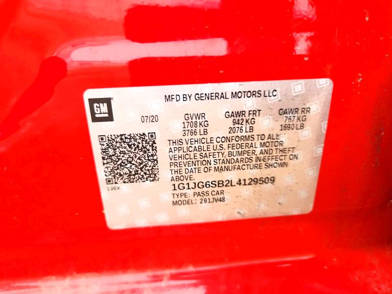 Aukcja sprzedaży 2020 Chevrolet Sonic, vin: 1G1JG6SB2L4129509, numer aukcji: 70157716