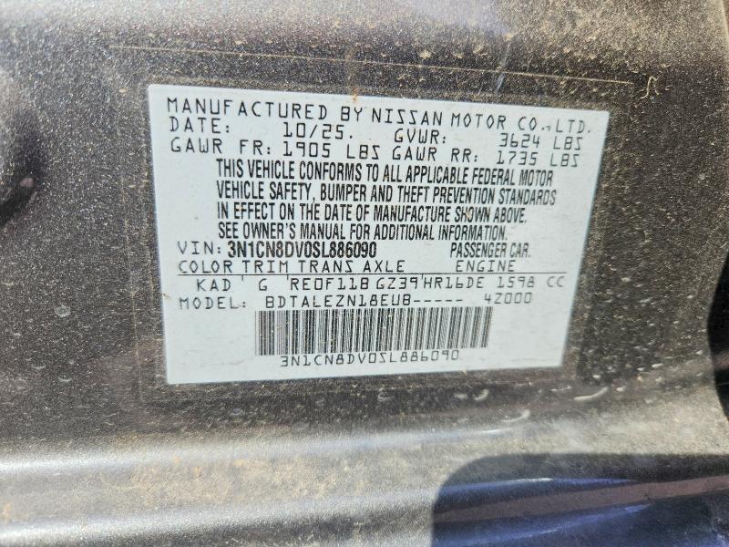 Aukcja sprzedaży 2025 Nissan Versa, vin: 3N1CN8DV0SL886090, numer aukcji: 69372456