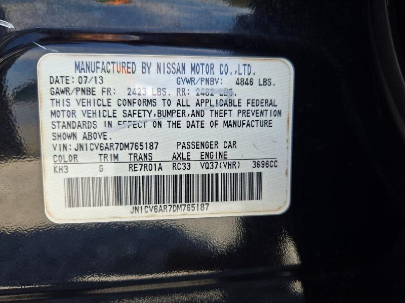 70866346 :رقم المزاد ، JN1CV6AR7DM765187 vin ، 2013 Infiniti G37 مزاد بيع