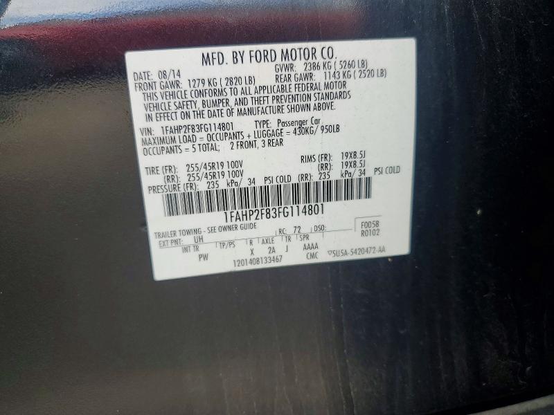 68899616 :رقم المزاد ، 1FAHP2F83FG114801 vin ، 2015 Ford Taurus مزاد بيع