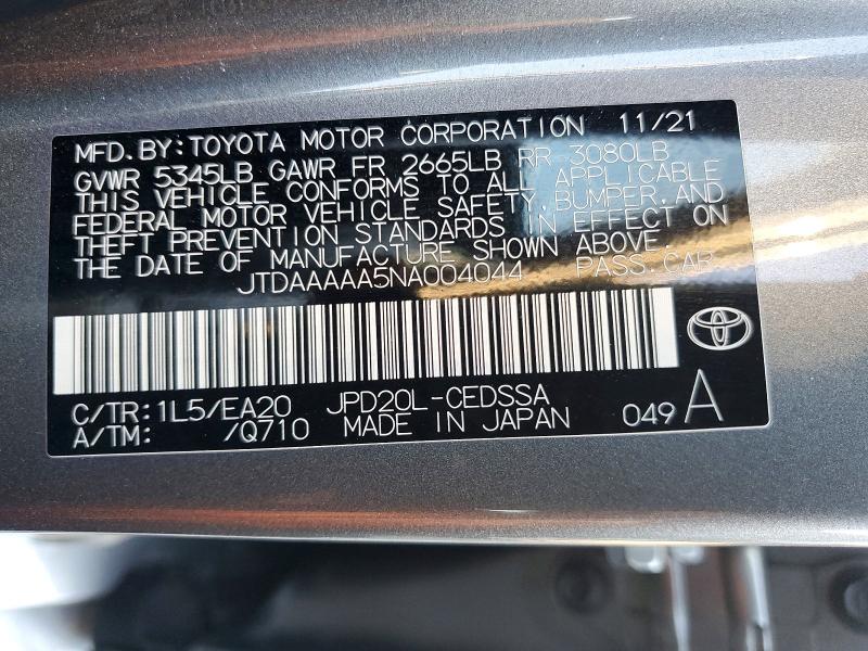 Auction sale of the 2022 Toyota Mirai, vin: JTDAAAAA5NA004044, lot number: 67045416