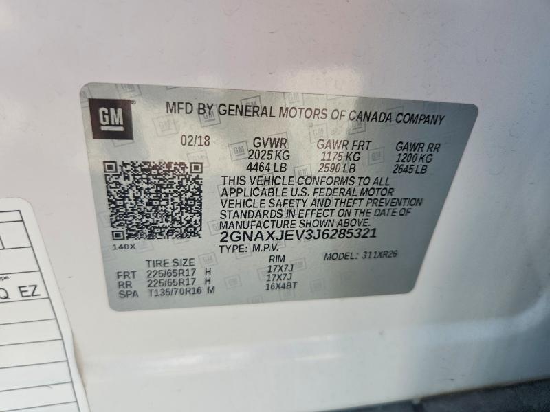 Продаж на аукціоні авто 2018 Chevrolet Equinox, vin: 2GNAXJEV3J6285321, номер лоту: 67532166