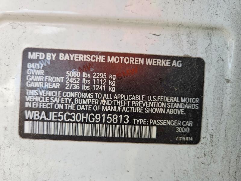 2017 Bmw 540 მანქანა იყიდება აუქციონზე, vin: WBAJE5C30HG915813, აუქციონის ნომერი: 69657026