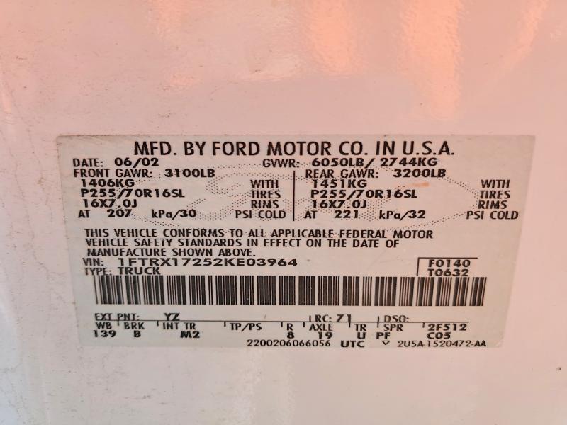 Aukcja sprzedaży 2002 Ford F150, vin: 1FTRX17252KE03964, numer aukcji: 69677096