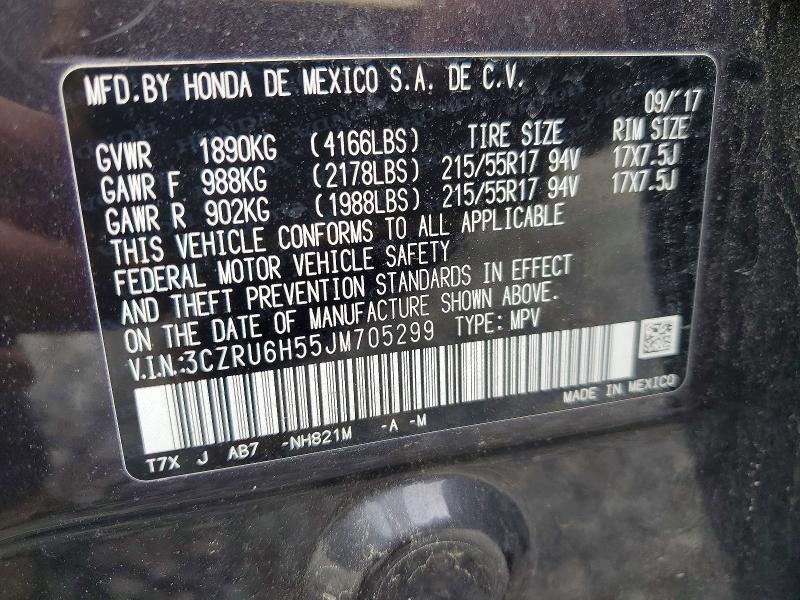 2018 Honda Hr-v მანქანა იყიდება აუქციონზე, vin: 3CZRU6H55JM705299, აუქციონის ნომერი: 67472516