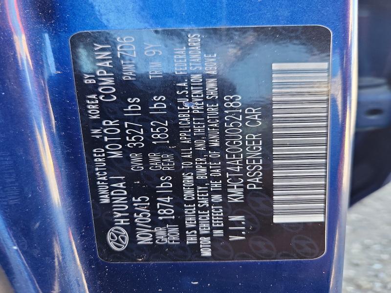 2016 Hyundai Accent მანქანა იყიდება აუქციონზე, vin: KMHCT4AE0GU052183, აუქციონის ნომერი: 68399716