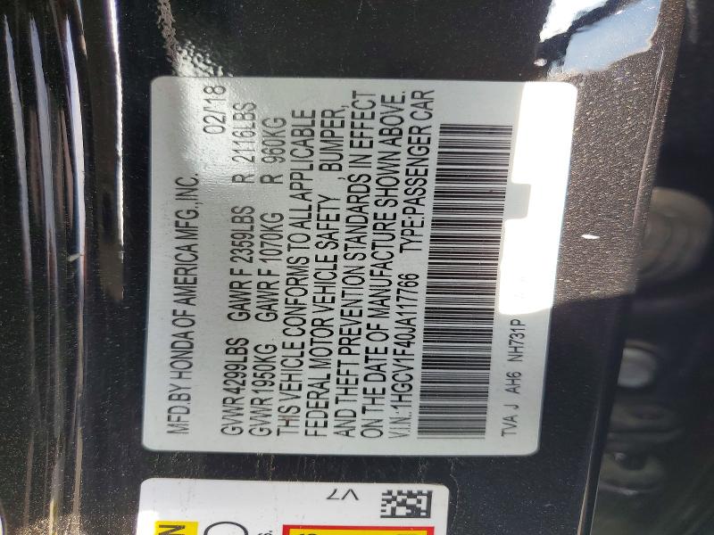 Продажа на аукционе авто 2018 Honda Accord, vin: 1HGCV1F40JA117766, номер лота: 69780676