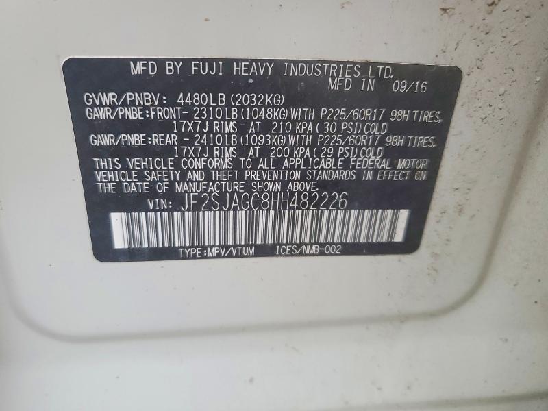 Продаж на аукціоні авто 2017 Subaru Forester, vin: JF2SJAGC8HH482226, номер лоту: 66888416