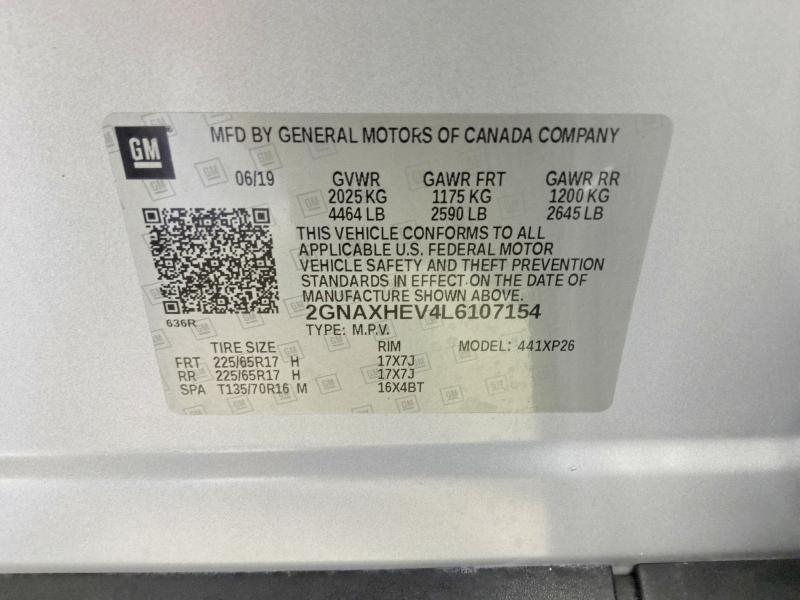 Продаж на аукціоні авто 2020 Chevrolet Equinox, vin: 2GNAXHEV4L6107154, номер лоту: 65739196
