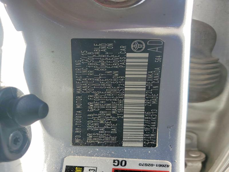 2016 Toyota Corolla მანქანა იყიდება აუქციონზე, vin: 2T1BURHEXGC573148, აუქციონის ნომერი: 67955976