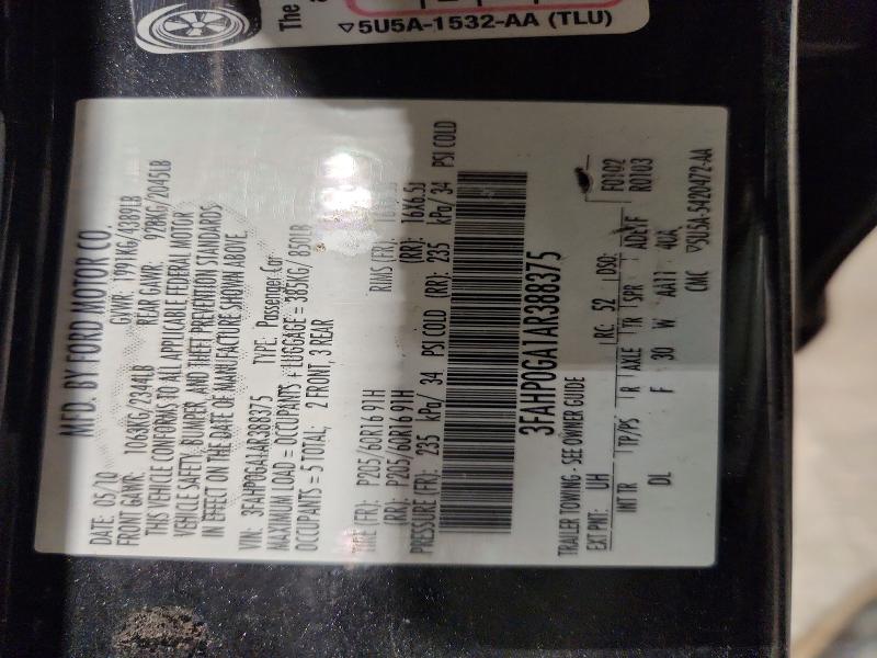 Продаж на аукціоні авто 2010 Ford Fusion, vin: 3FAHP0GA1AR388375, номер лоту: 69018326