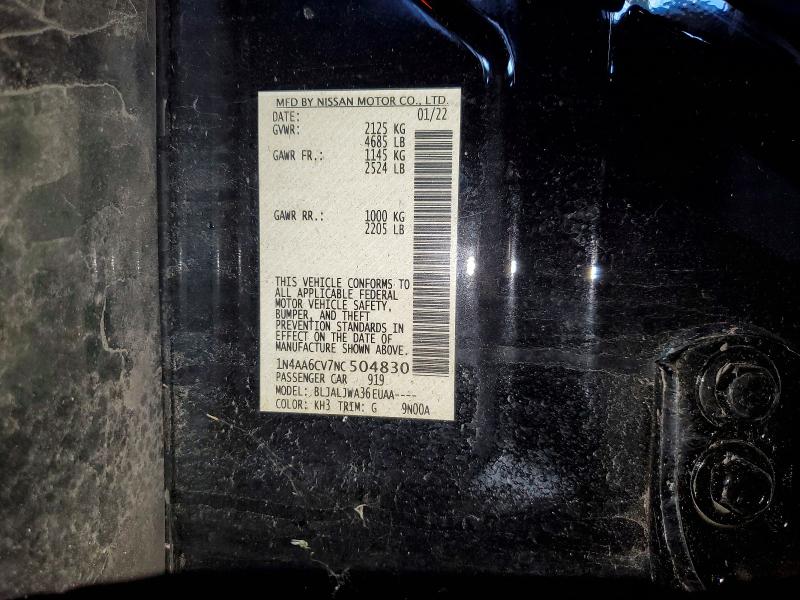 2022 Nissan Maxima მანქანა იყიდება აუქციონზე, vin: 1N4AA6CV7NC504830, აუქციონის ნომერი: 68098436