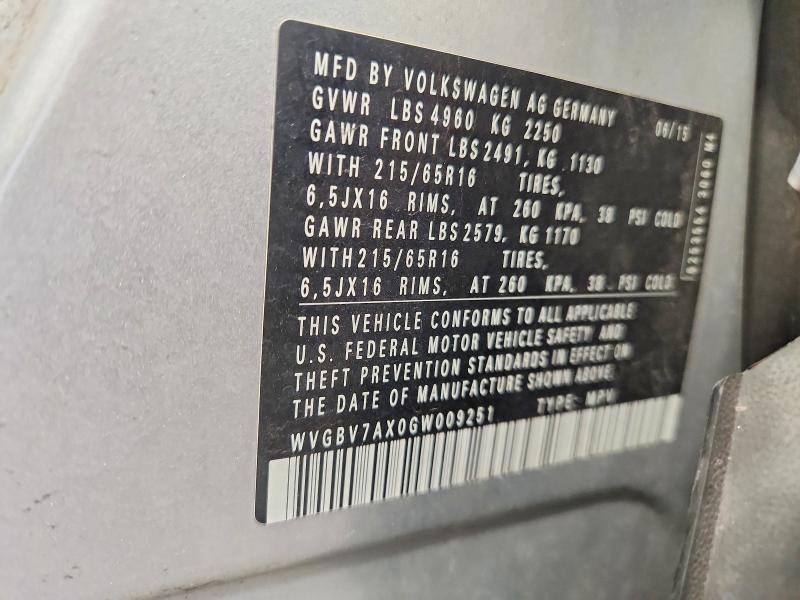 Aukcja sprzedaży 2016 Volkswagen Tiguan, vin: WVGBV7AX0GW009251, numer aukcji: 68313326