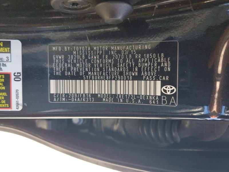 Продаж на аукціоні авто 2015 Toyota Corolla, vin: 5YFBURHE8FP290018, номер лоту: 69053526