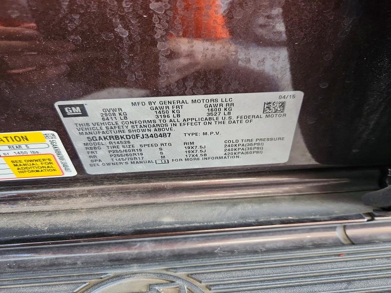 70247446 :رقم المزاد ، 5GAKRBKD0FJ340487 vin ، 2015 Buick Enclave مزاد بيع