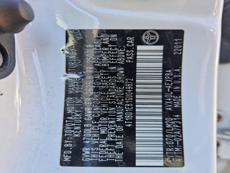 2016 Toyota Avalon Hybrid მანქანა იყიდება აუქციონზე, vin: 4T1BD1EB1GU049672, აუქციონის ნომერი: 70908626