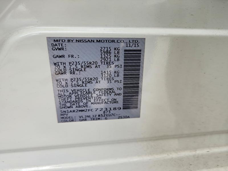 Aukcja sprzedaży 2015 Nissan Pathfinder, vin: 5N1AR2MM2FC723189, numer aukcji: 69599176