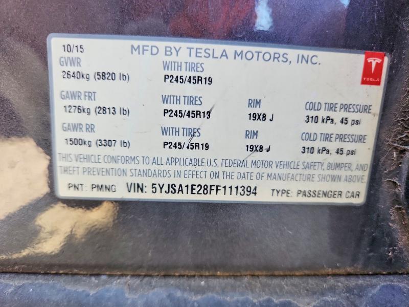 Aukcja sprzedaży 2015 Tesla Model S, vin: 5YJSA1E28FF111394, numer aukcji: 68876596