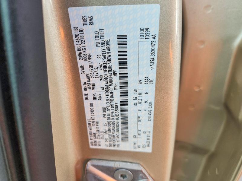 69032506 :رقم المزاد ، 1FMCU0GD6HUB35087 vin ، 2017 Ford Escape مزاد بيع