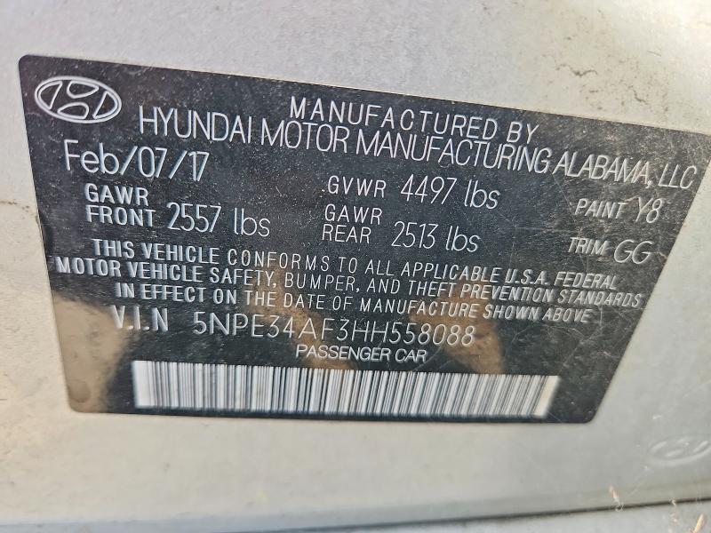 2017 Hyundai Sonata მანქანა იყიდება აუქციონზე, vin: 5NPE34AF3HH558088, აუქციონის ნომერი: 70556196