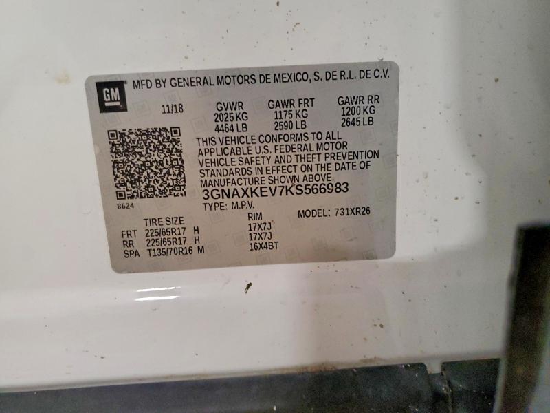 67866216 :رقم المزاد ، 3GNAXKEV7KS566983 vin ، 2019 Chevrolet Equinox مزاد بيع