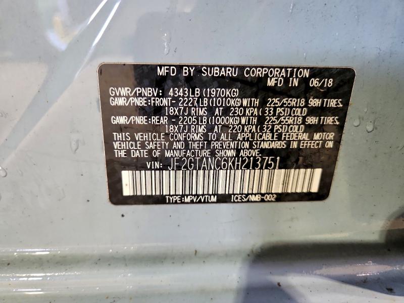 Aukcja sprzedaży 2019 Subaru Crosstrek, vin: JF2GTANC6KH213751, numer aukcji: 67507076