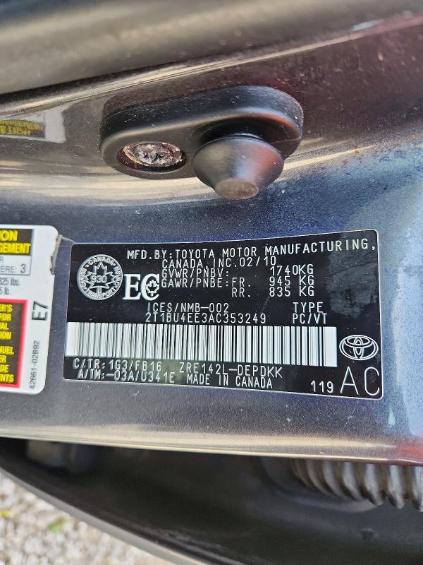 68032566 :رقم المزاد ، 2T1BU4EE3AC353249 vin ، 2010 Toyota Corolla مزاد بيع