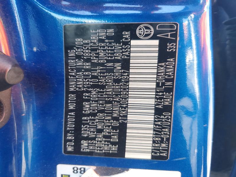 2009 Toyota Matrix მანქანა იყიდება აუქციონზე, vin: 2T1KE40E09C021947, აუქციონის ნომერი: 70859886
